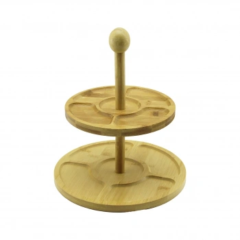 PABLITO HOME PBT-060 ( YUVARLAK & 5 BÖLMELİ & 2 KATLI ) AHŞAP BAMBU SUNUMLUK ( ÇAP: 19.5CM -- 24.5CM )*12