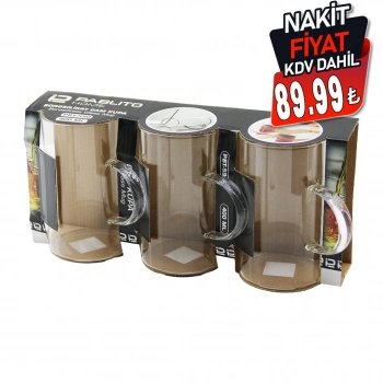 PABLITO HOME PBT-590 ( 3PCS ) ( 400ML ) ( KULPLU ) CAM KUPA BARDAK ( BROSİLİKAT ) (TERMİSİL & ISIYA DAYANIKLI)*16=K