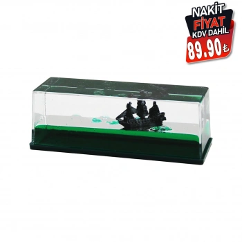 PABLITO PBT-257 ( YEŞİL SU & GEMİ ) ( DİKDÖRTGEN MİKA ) YÜZEN BATMAYAN GEMİ ( DEKORATİF BİBLO AKVARYUM ) ( 15X5X5.2CM )*48                     qwe2
