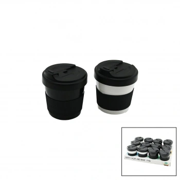 QLUX L-00985 ( NO-1 ) ( 400ML ) COZY KAHVE BARDAK ( PLASTİK ) ( YUDUMLAMA AĞIZLIKLI KAPAK ) ( SİLİKON KAPLAMA GÖBEK )*24=K