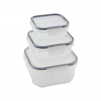 QUİCK QLUX L-00860-2 (3PCS= 400-800-1400ML) SIZDIRMAZ SAKLAMA KABI SET (ŞEFFAF PLS.KAP) (KİLİTLİ & CONTALI & BUĞULU PLS.KAPAK)*18=K