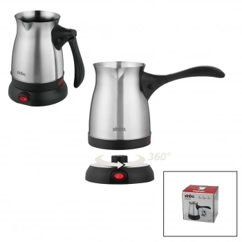 SİNBO SCM-2991 (ÇELİK) ELEKTRİKLİ CEZVE (TÜRK KAHVE MAKİNESİ & 6FİNCAN=500ML) (360° KABLOSUZ KULLANIM) (KATLANIR KULP) (600W)*8