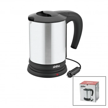 SİNBO SK-7371 ( 12V ) ARAÇ İÇİ KETTLE ( PASLANMAZ ÇELİK ) SU ISITICISI ( 0.8LT ) ( 120W ) ( ÇAKMAKLIK FİŞLİ ) ( PLASTİK KAPAK & KULP )*12