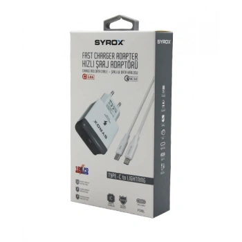 SYROX PD18L ( İPHONE ) ( TYPE-C TO LIGHTNING ) ( HIZLI ) EV ŞARJ SETİ 3.0A 18W PD*200