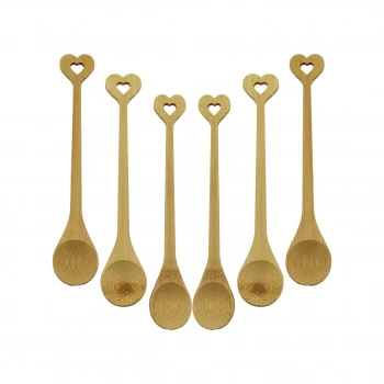 ZHU ZHİ YUAN DMR-8465 ( 6PCS & YUVARLAK & KALP FİGÜR SAPLI  ) AHŞAP BAMBU ( ÇAY KAŞIK ) SETİ*500