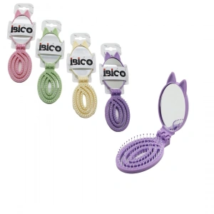 İBİCO İ15-033 ( OVAL ) ( KULAKLI ) ( KATLANIR ) ( ÇOCUK ) AYNALI TARAK = DELİKLİ ( RENKLİ PLASTİK ) ( 2X9=18CM )*48X10