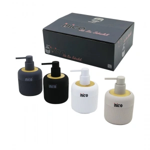 İBİCO İ21-050 ( YUVARLAK & DİK ÇİZGİLİ ) ( BAMBU & RENKLİ PLASTİK ) SIVI SABUNLUK ( 425ML )*12X4