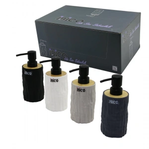 İBİCO İ21-052 ( YUVARLAK & KABARTMA ) ( BAMBU & RENKLİ PLASTİK ) SIVI SABUNLUK ( 325ML )*15X4