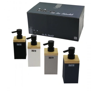 İBİCO İ21-057 ( DİKDÖRTGEN & DİK ÇİZGİLİ ) ( BAMBU & RENKLİ PLASTİK ) SIVI SABUNLUK ( 350ML )*15X4