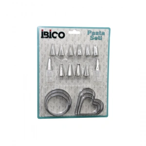 İBİCO İ22-156 ( 20PCS ) (PASTA SÜSLEME UÇ SETİ= 12-METAL) (KURABİYE KALIP METAL=3-KALP & 3-YUVARLAK) (2-UÇ TUTUCU PLS.ADAPTÖR)*144