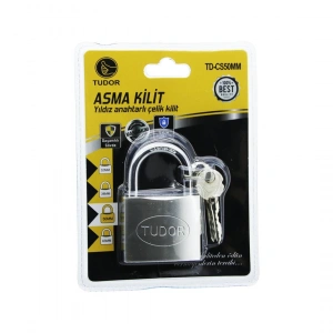 TUDOR TD-CS50MM ( VAKUMLU ) ( YILDIZ & ÇİVİ ANAHTARLI ) ( 50MM & GRİ ) ( KISA KANCALI ) ÇELİK ASMA KİLİT*12X10