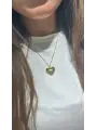925 Ayar Gümüş  Dolgulu Kalp Model Gold Kolye