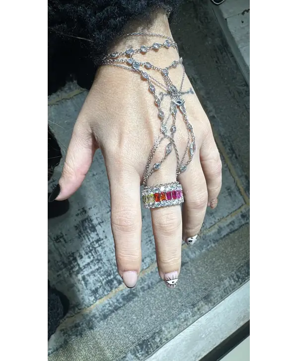 925 Ayar Gümüş Renkli Taş En Trend Yüzük