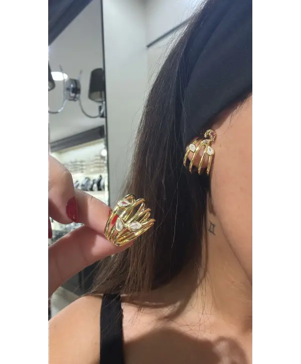 925 Ayar Gümüş Çoklu Halka Geçişli Tekli Kıkırdak Küpe