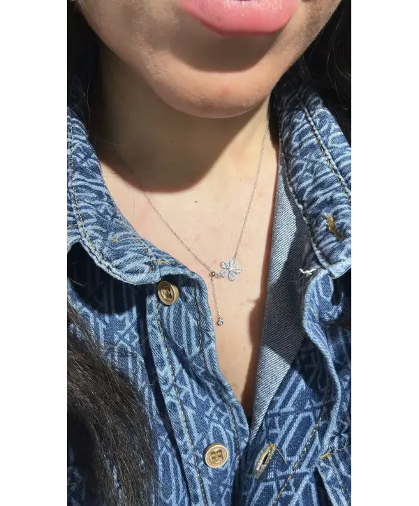 925 Ayar Gümüş Çiçek Model Zincir Sallantılı İthal Kolye