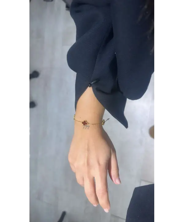 925 Ayar Gümüş  İthal Borda Renk Küçük Boy Yonca Bileklik