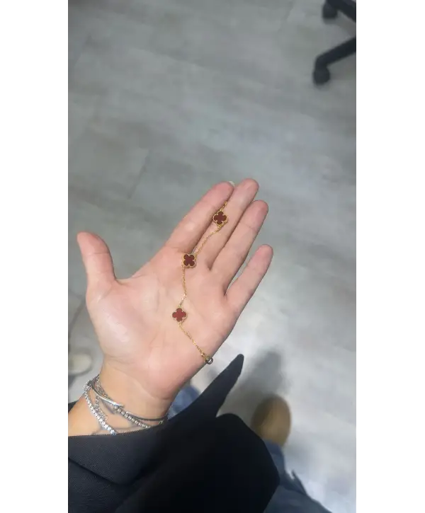 925 Ayar Gümüş  İthal Borda Renk Küçük Boy Yonca Bileklik