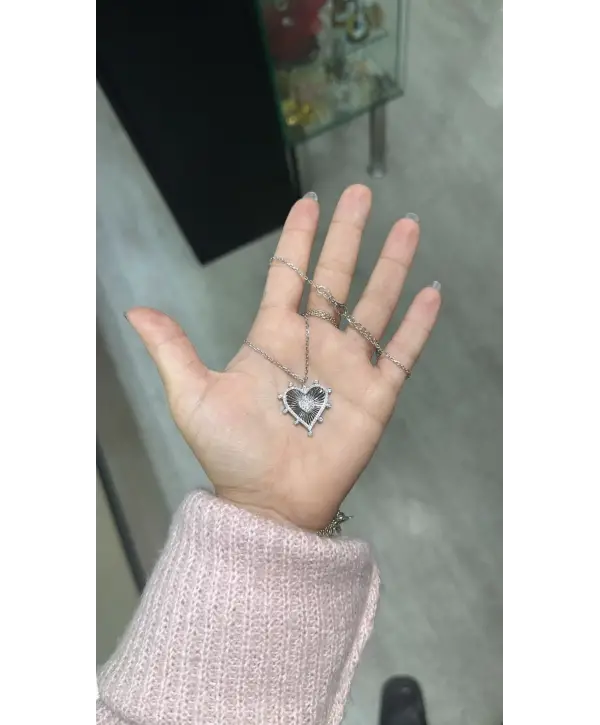 925 Ayar Gümüş İthal Silver Kalpli Taşlı Kolye