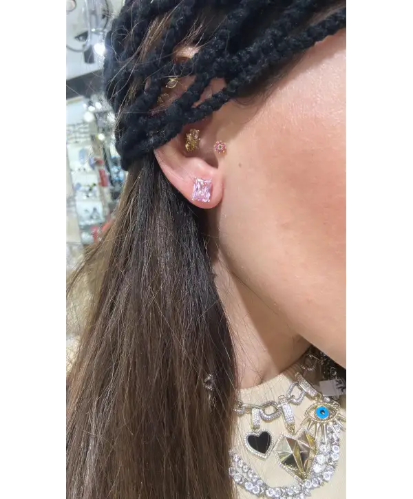 925 Ayar Gümüş Alexandrite Taşlı Kare Küpe