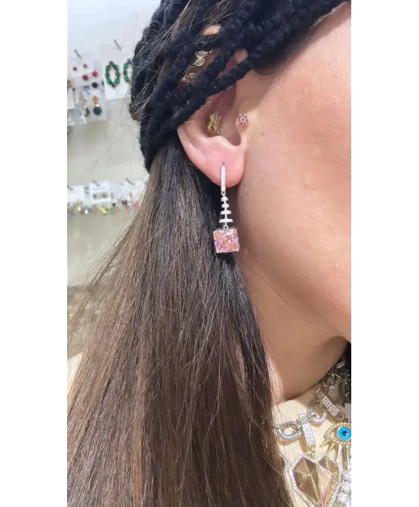 925 Ayar Gümüş Alexandrite Taşlı Kare Sallantılı Küpe