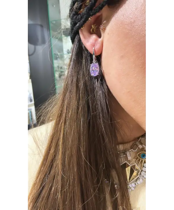 925 Ayar Gümüş Alexandrite Taşlı Oval Mor Küpe