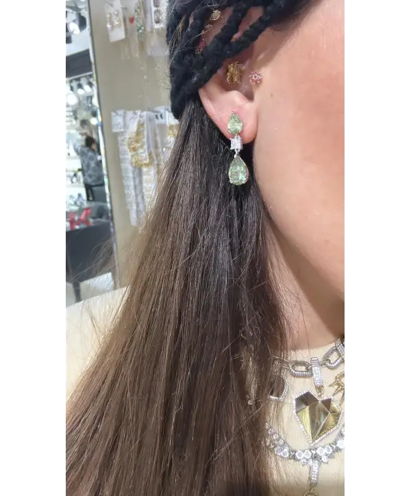 925 Ayar Gümüş Alexandrite Yeşil Sallantılı Küpe