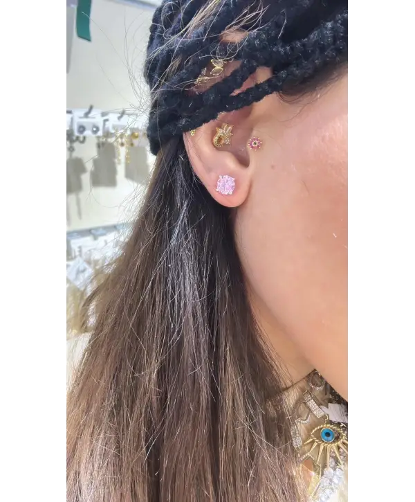 925 Ayar Gümüş Alexandrite Pembe Küçük Taşlı Küpe