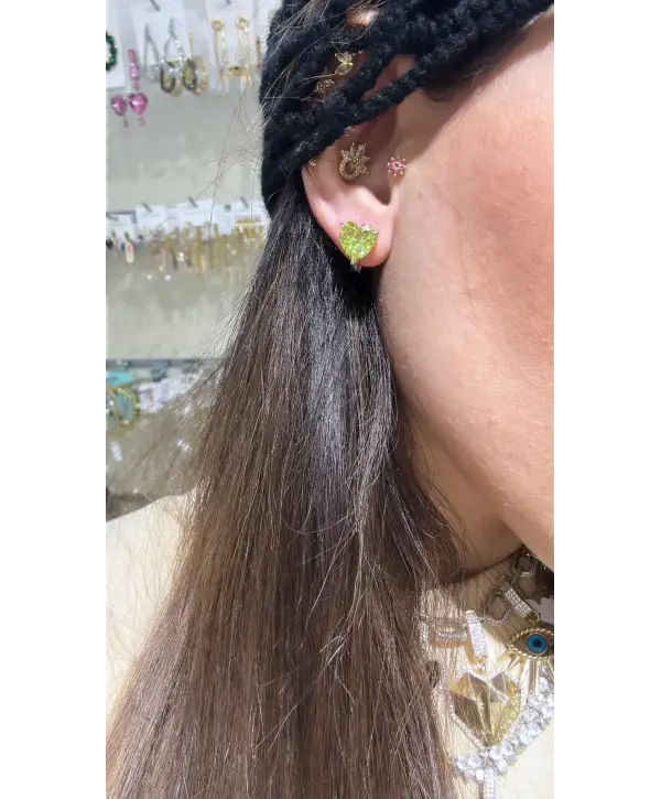 925 Ayar Gümüş Alexandrite Yeşil Kalpli Küpe