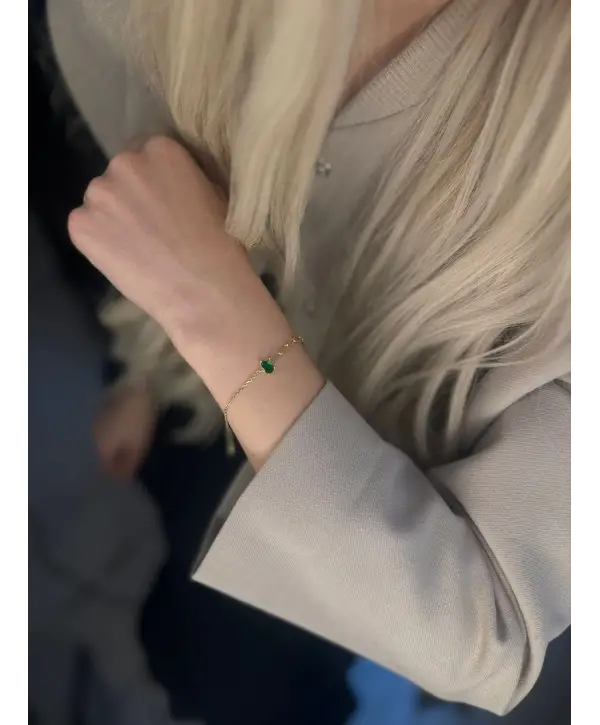925 Ayar Gümüş Damla Zümrüt Rengi Bileklik