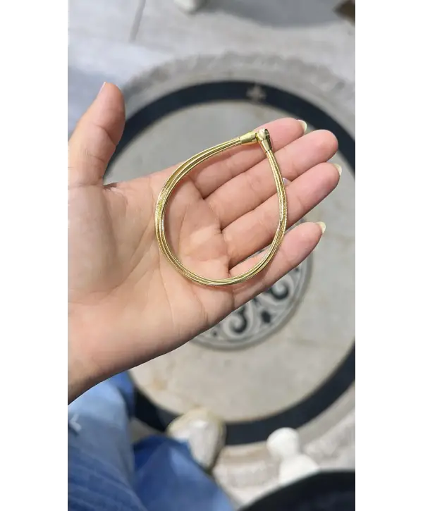 925 Ayar Gümüş Altın Mıodel Yedili İnce Gold Bileklik