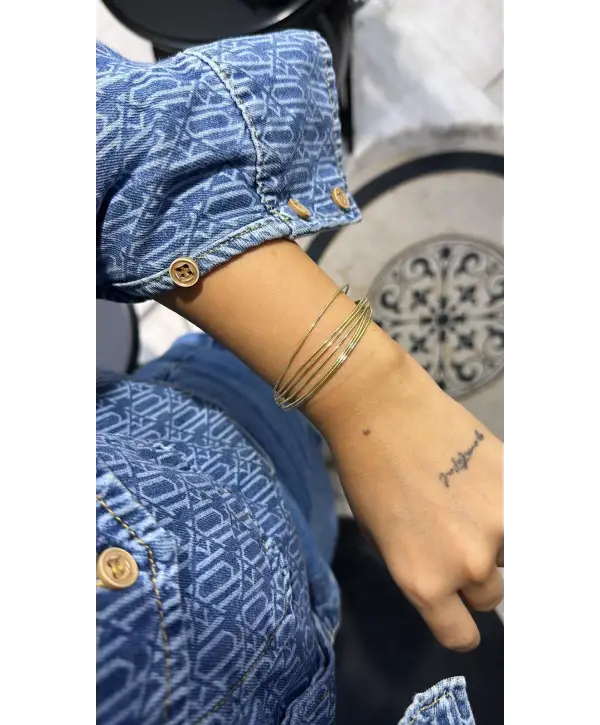 925 Ayar Gümüş Altın Mıodel Yedili İnce Gold Bileklik
