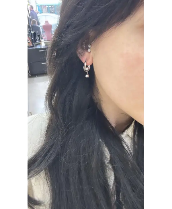 925 Ayar Gümüş  Silver Renk Toplu Sallantılı Küpe