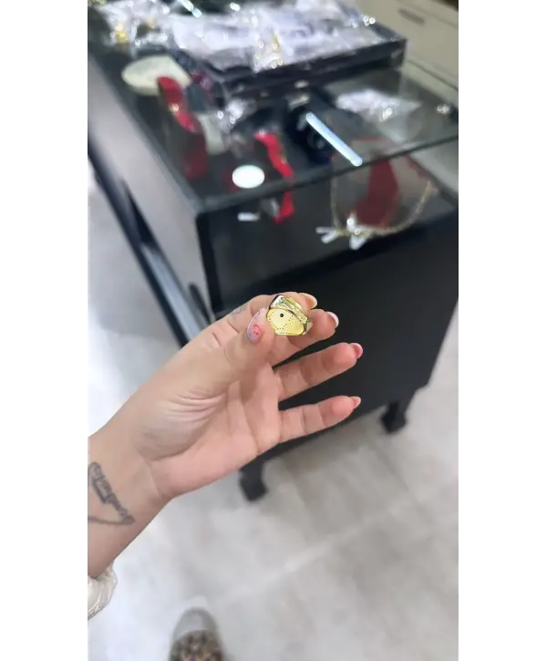 925 Ayar Gümüş Gold Siyah Beyaz Mineli Yüzük