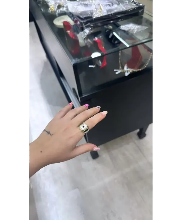 925 Ayar Gümüş Gold Siyah Beyaz Mineli Yüzük