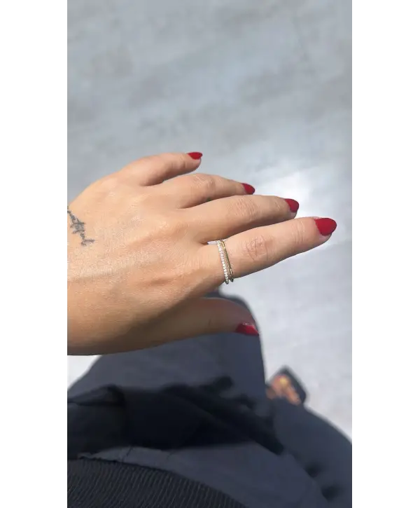 925 Ayar Gümüş İkili Model Kare Taşlı Taşsız Yüzük