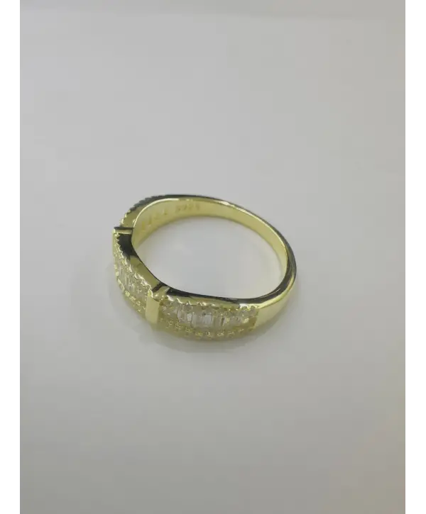 925 Ayar Gümüş Baget Taşlı Gold Yüzük
