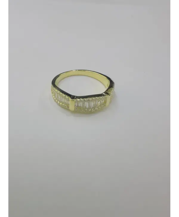 925 Ayar Gümüş Baget Taşlı Gold Yüzük