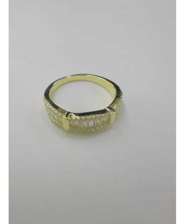 925 Ayar Gümüş Baget Taşlı Gold Yüzük