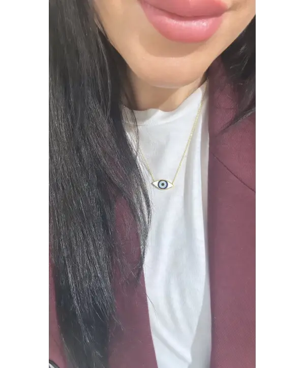 925 Ayar Gümüş Gözlü Mineli Kolye