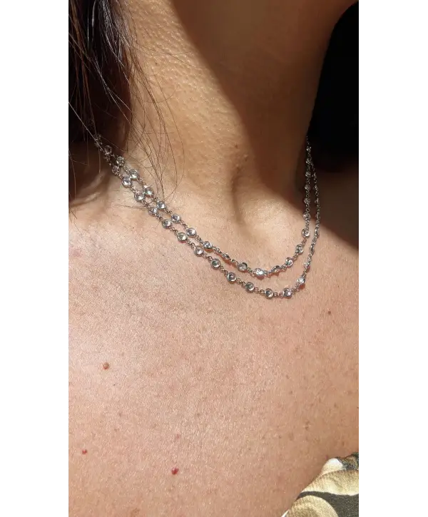 925 Ayar Gümüş Çoklu Taşlı 80 cm Zincir Kolye
