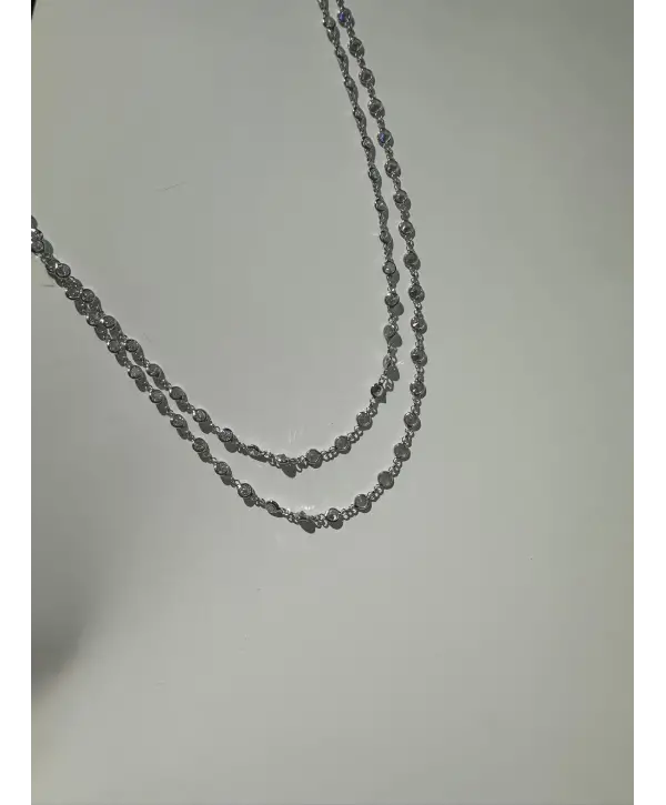 925 Ayar Gümüş Çoklu Taşlı 80 cm Zincir Kolye