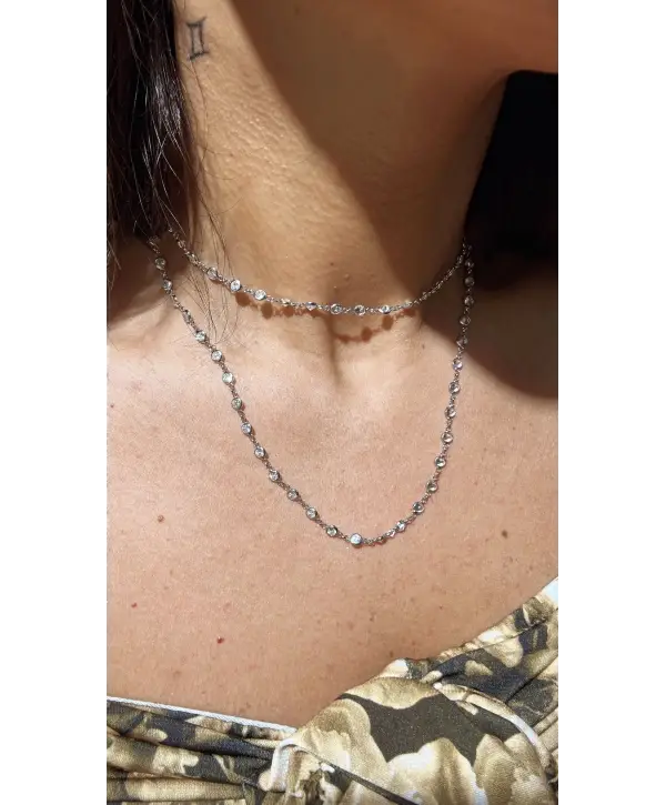 925 Ayar Gümüş Çoklu Taşlı 80 cm Zincir Kolye