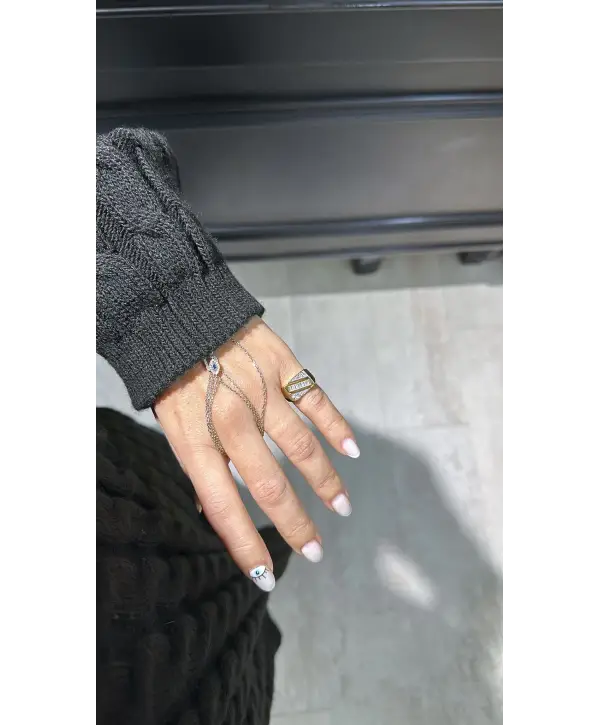 925 Ayar Gümüş Ayarlanabilir Gold Baget Taşlı Yüzük