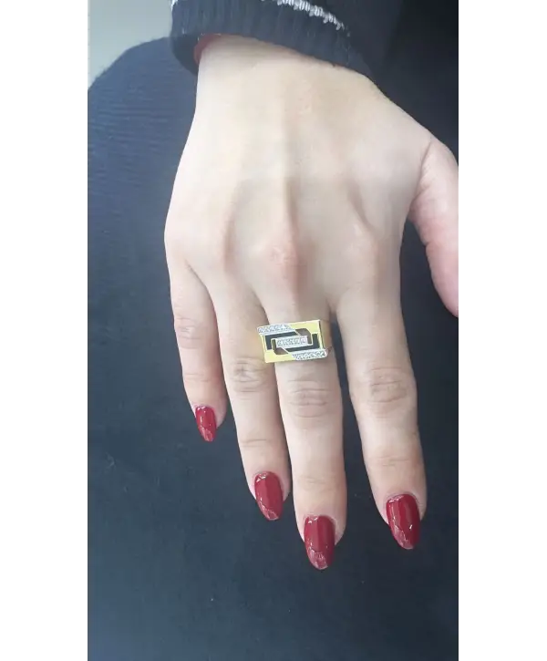 925 Ayar Gümüş Siyah Mine Kare Yüzük