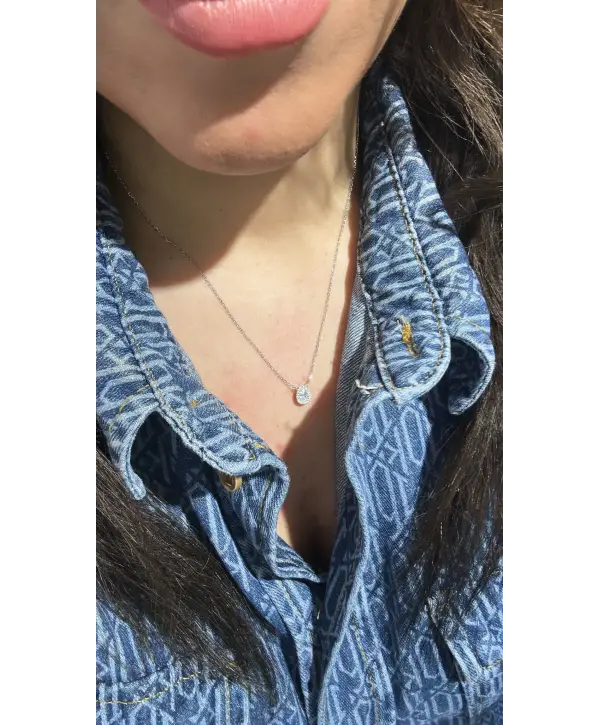 925 Ayar Gümüş Minik Damla Taşlı Pırlanta Montür Kolye