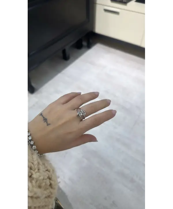 925 Ayar Gümüş İçiçe Geçişli Taşsız Silver Yüzük