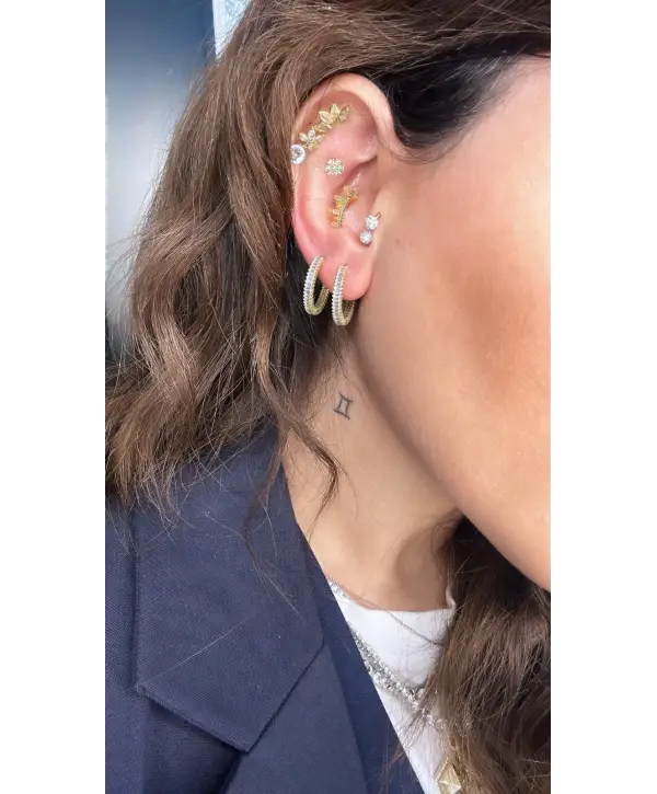 925 Ayar Gümüş Baget Taşlı Küçük Boy Halka Küpe