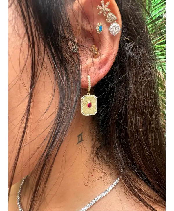 925 Ayar Gümüş Yakut Renkli Sade Gold Küpe