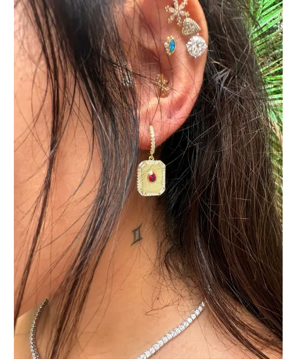 925 Ayar Gümüş Yakut Renkli Sade Gold Küpe