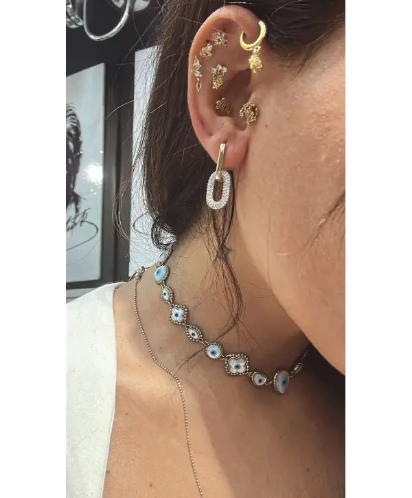 925 Ayar Gümüş İç İçe Geçişli Kare Halka Küpe